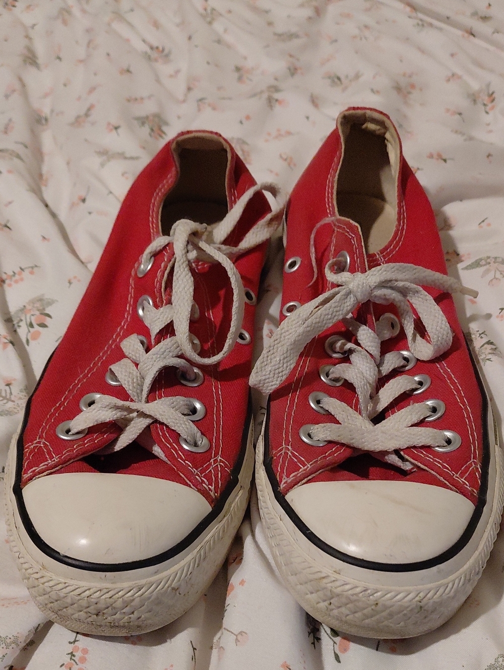 Classic Red Low-Top Canvas Sneakers (Converse) with White Laces